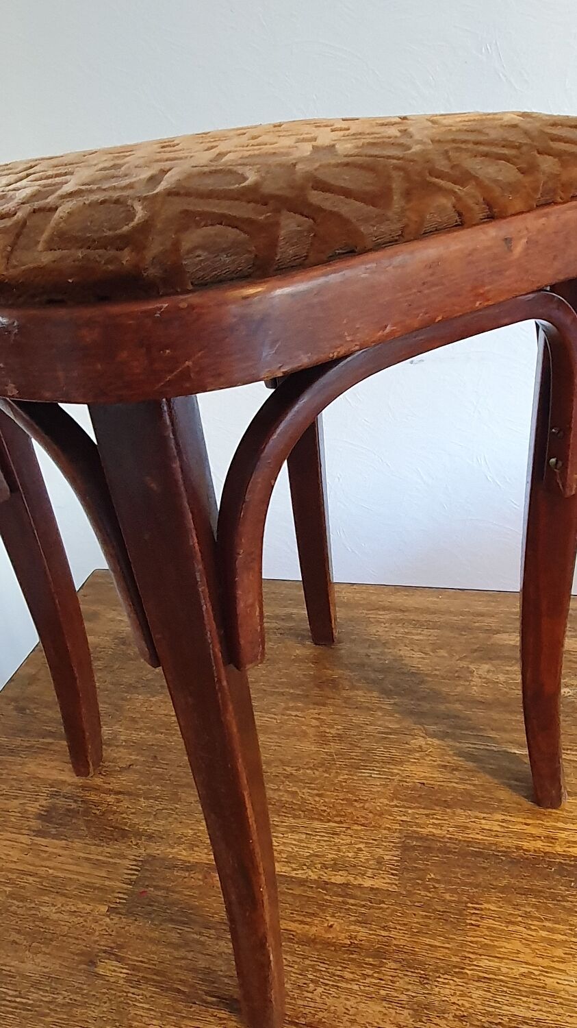 Art nouveau thonet stool bentwood and velvet
