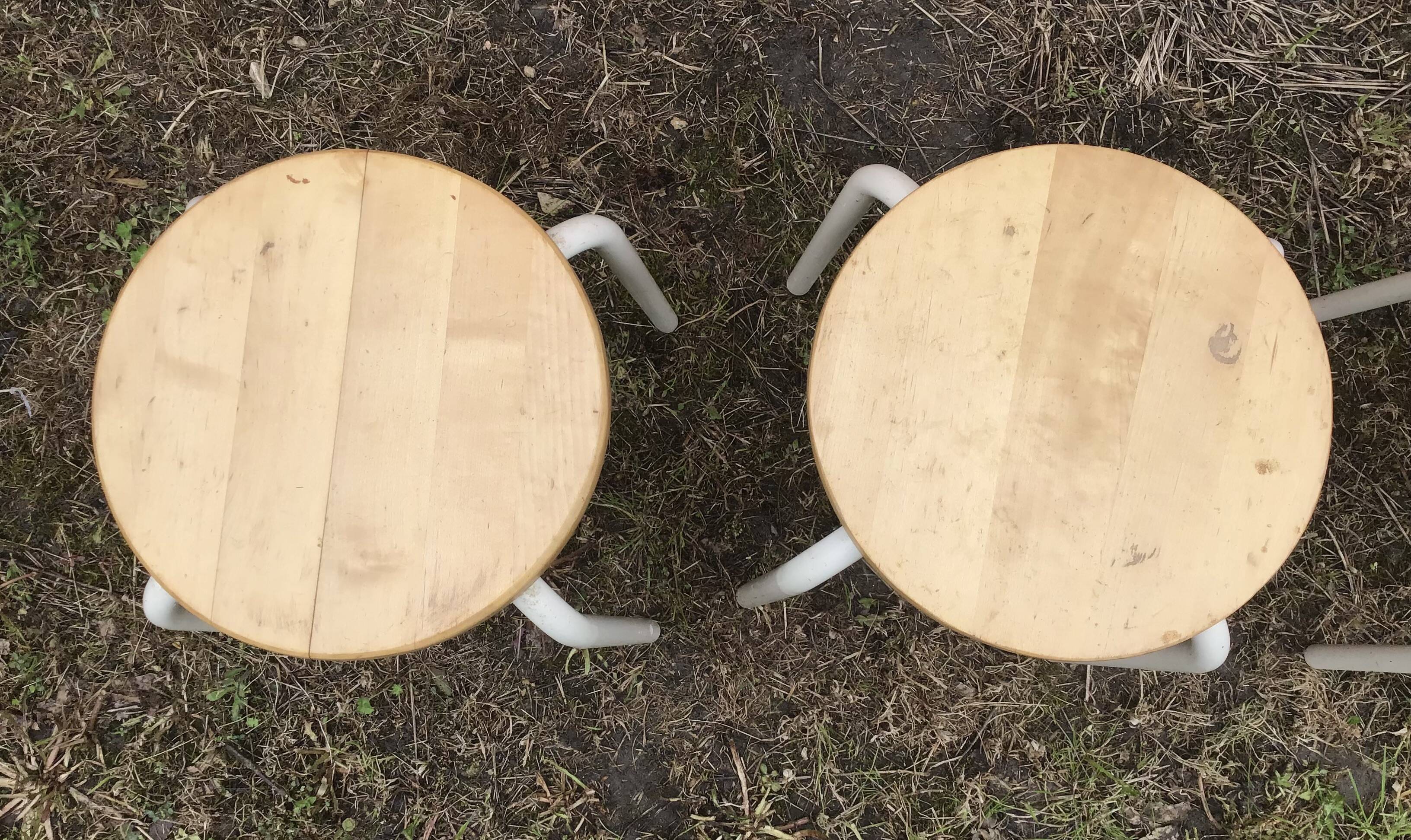 Set of 4 industrial style wood and metal stools