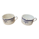 Pair Antique Creil & Montereau Mug Checkerboard Pattern Ceramic France