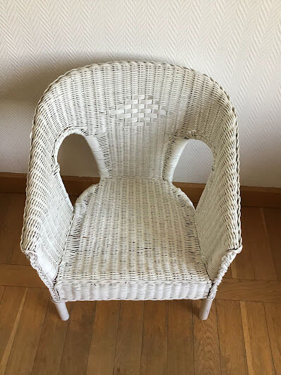 Vintage white rattan armchair