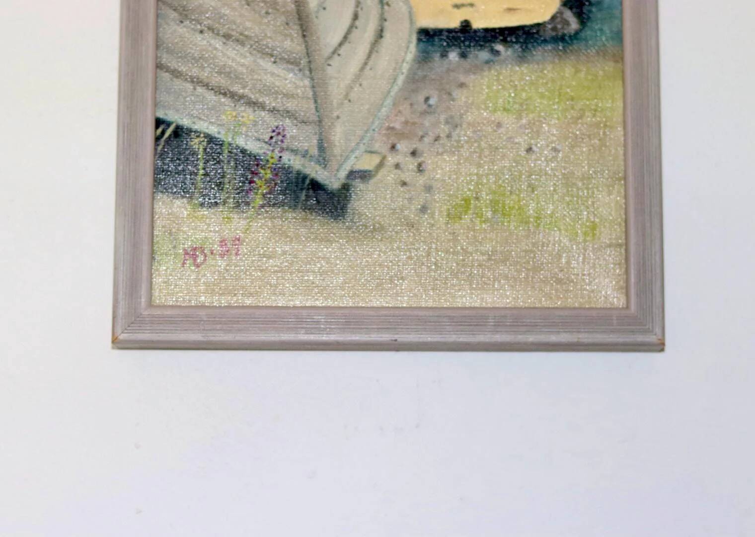 Original Swedish modernist oil on canvas from 1989 "Boats"