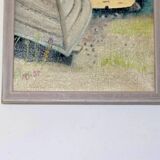 Original Swedish modernist oil on canvas from 1989 "Boats"