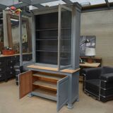 Bookcase sideboard with 2 bodies in gray patinated fir