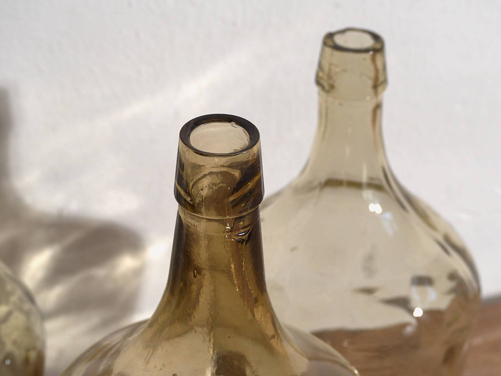 Antique brown demijohns (circa 1920). 3-piece set #13