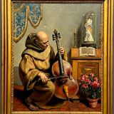 Painting signed “Monk playing the cello”.