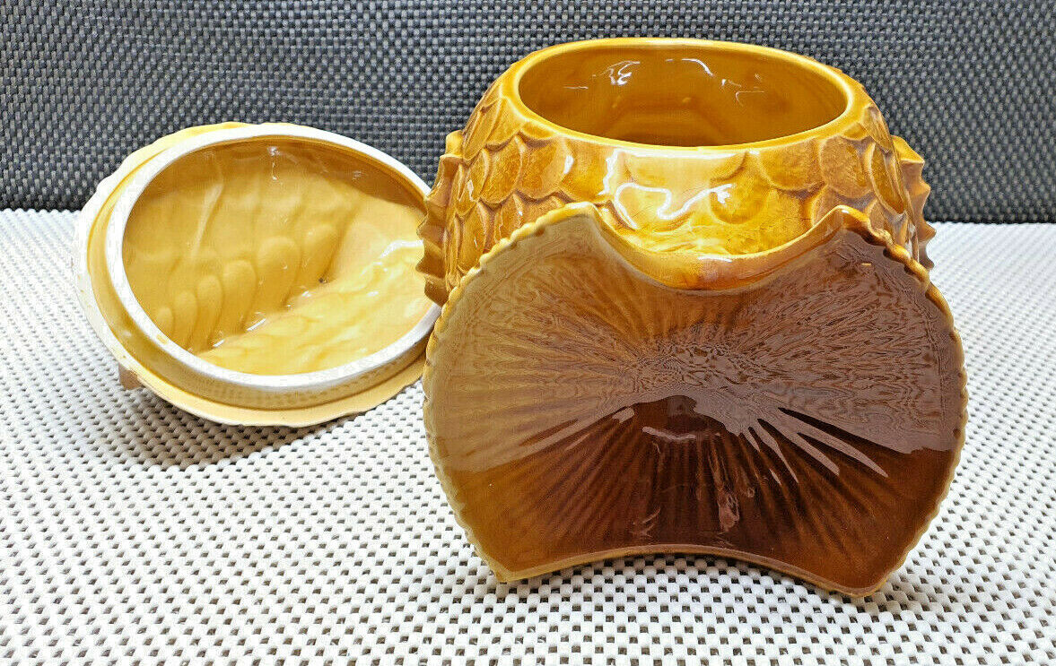 Old tureen yellow fish earthenware Sarreguemines France Slip