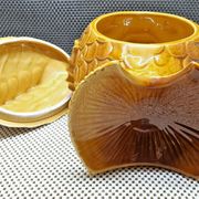 Old tureen yellow fish earthenware Sarreguemines France Slip