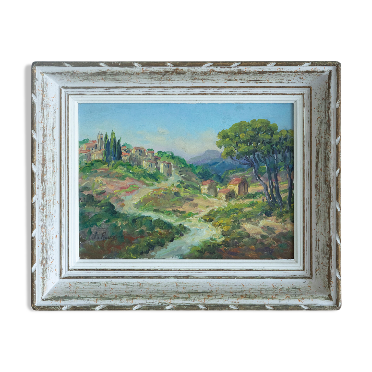 Small painting signed Rougier landscape provence hst oil canvas