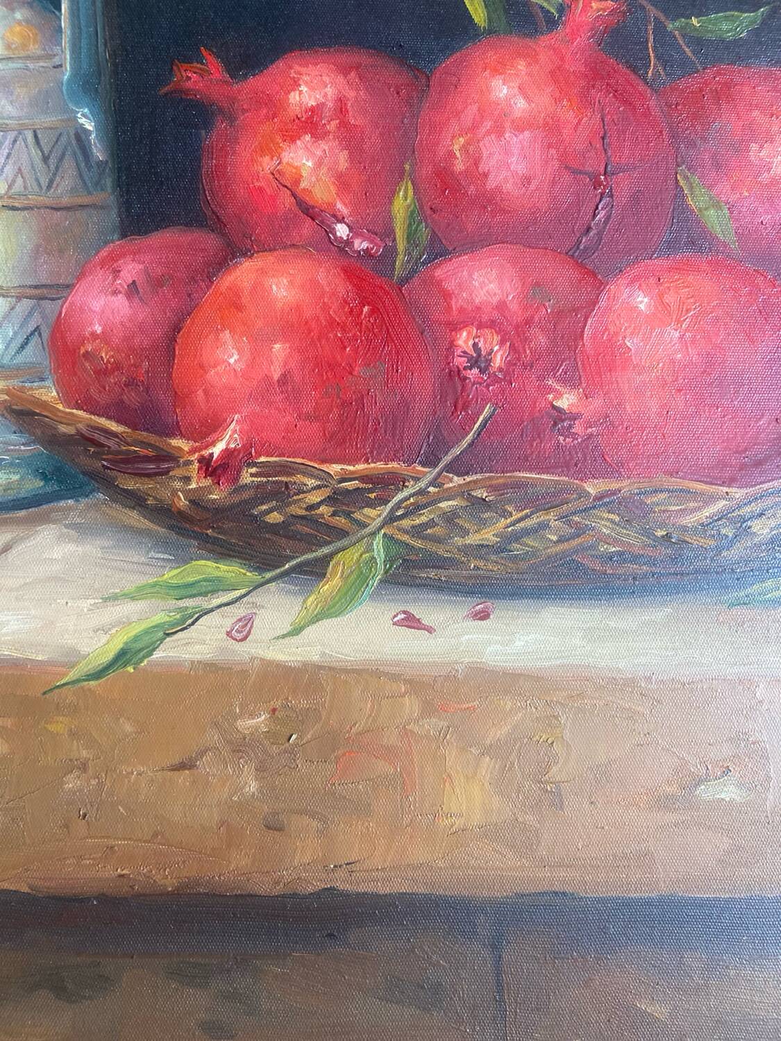 Old painting - Oil painting - Still life with pomegranates