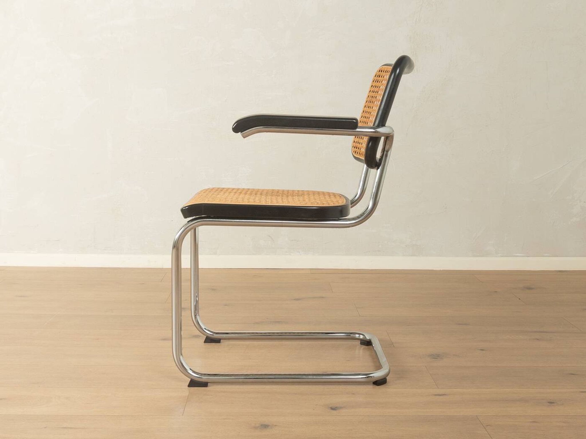 Thonet | Marcel Breuer cantilever chair, Bauhaus era, chrome and Vienna cane, black wood frame