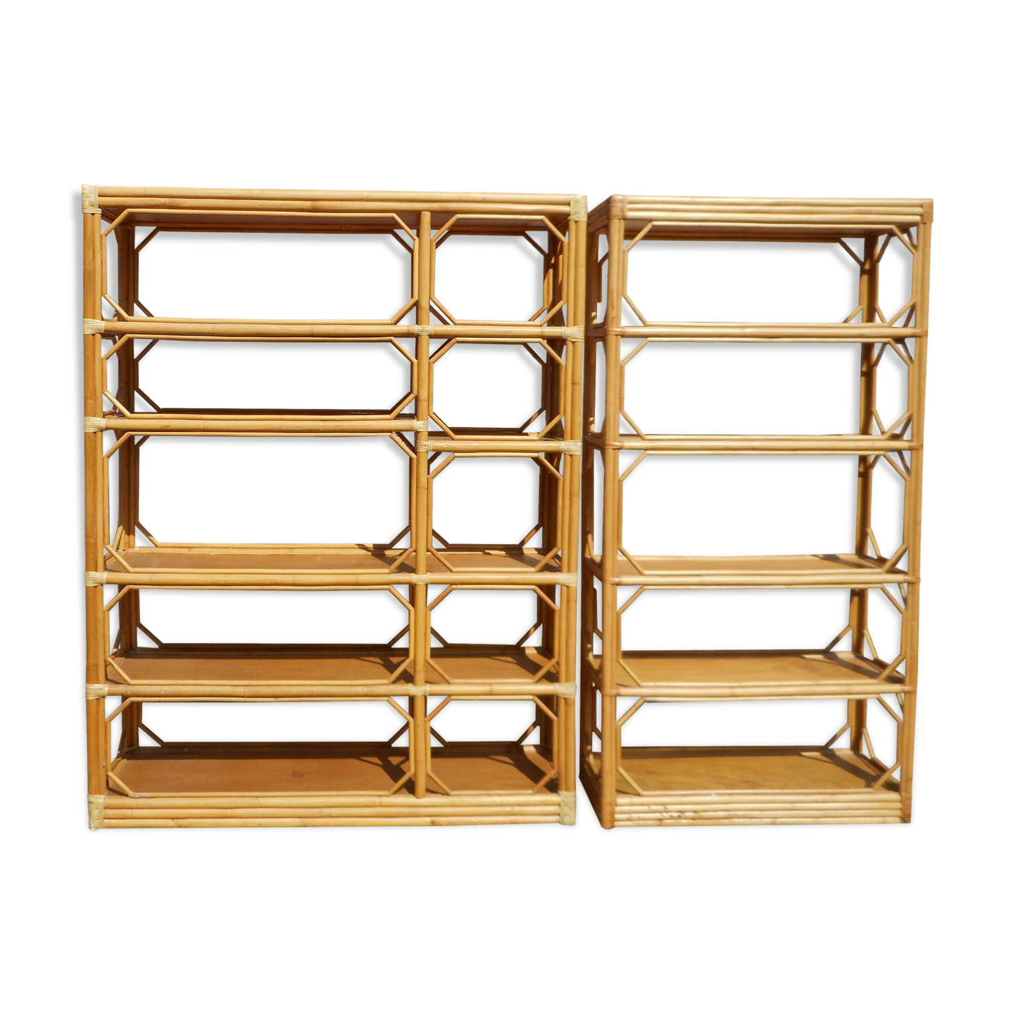 Set of 2 vintage rattan bookshelves