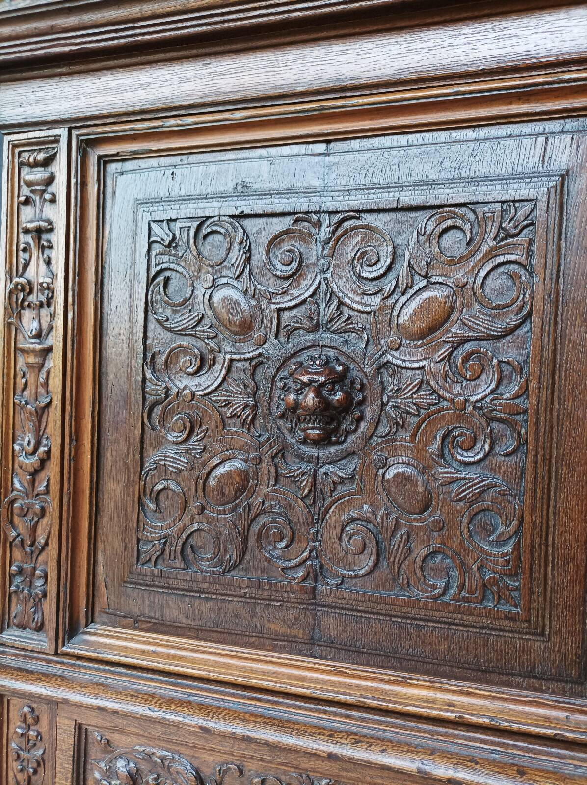 Renaissance oak carved buffet cabinet