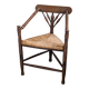 Chaise d’angle vintage antique à trois pieds en bois massif avec assise en