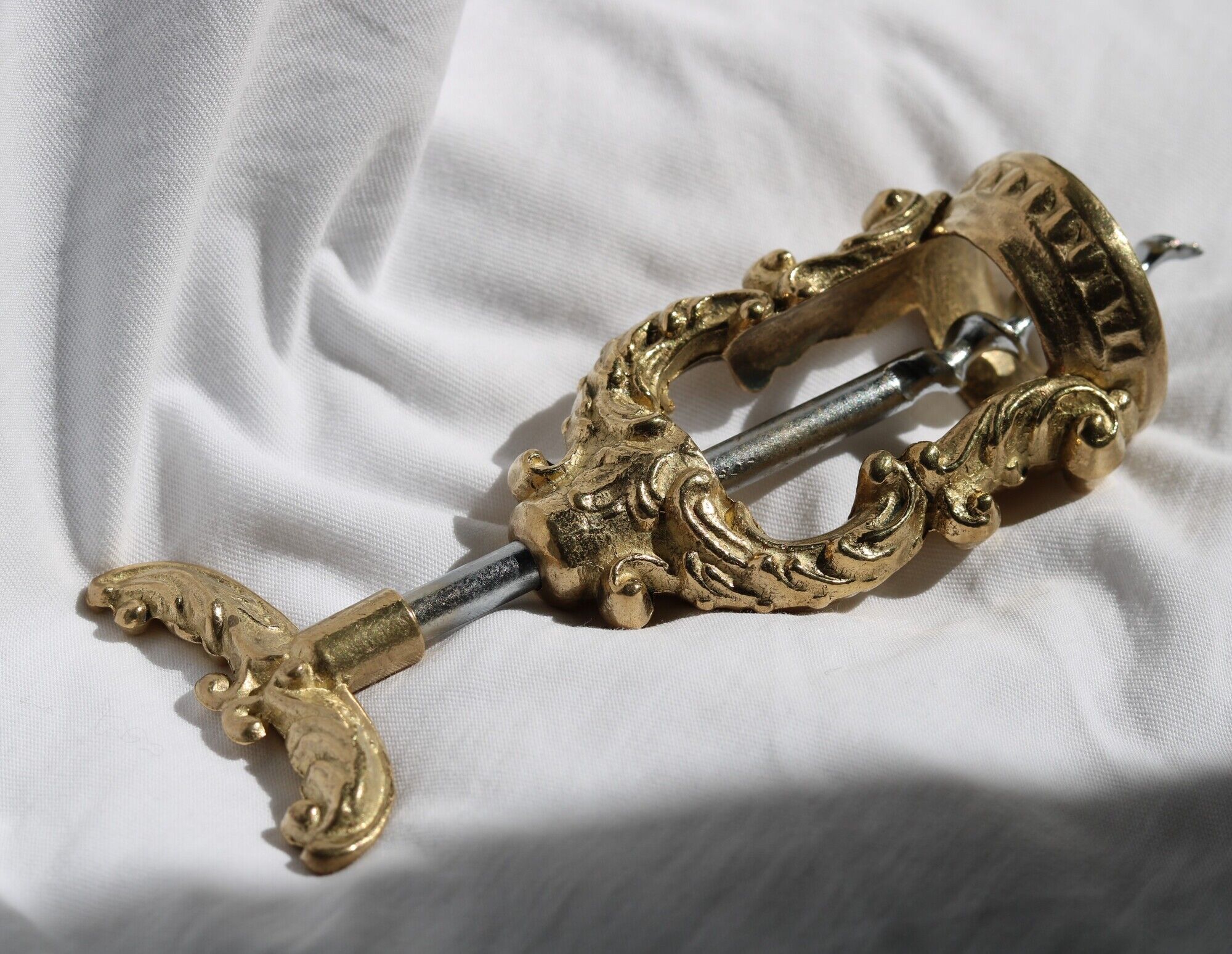 French ornate brass corkscrew wine opener