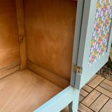 Vintage Parisian wardrobe, blue-green and gray