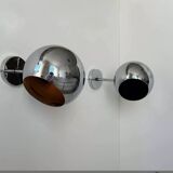 Pair of adjustable wall lights, chromed metal, France 1970