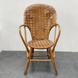 Ensemble composé d’une table et trois fauteuils en lamelles de châtaignier années 50/60