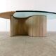 Table basse en travertin et verre années 1970, Italie