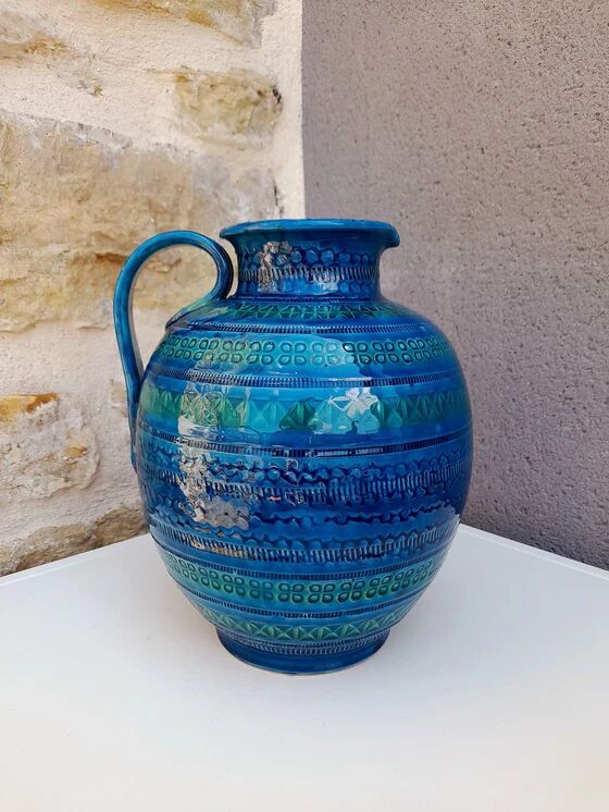 Bitossi ceramic vase or jug, Aldo Londi, Rimini blu.