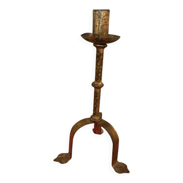 Bougeoir  fer battu doré