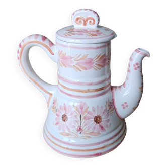 Cafetière HB Henriot Quimper à décor de fleurs roses