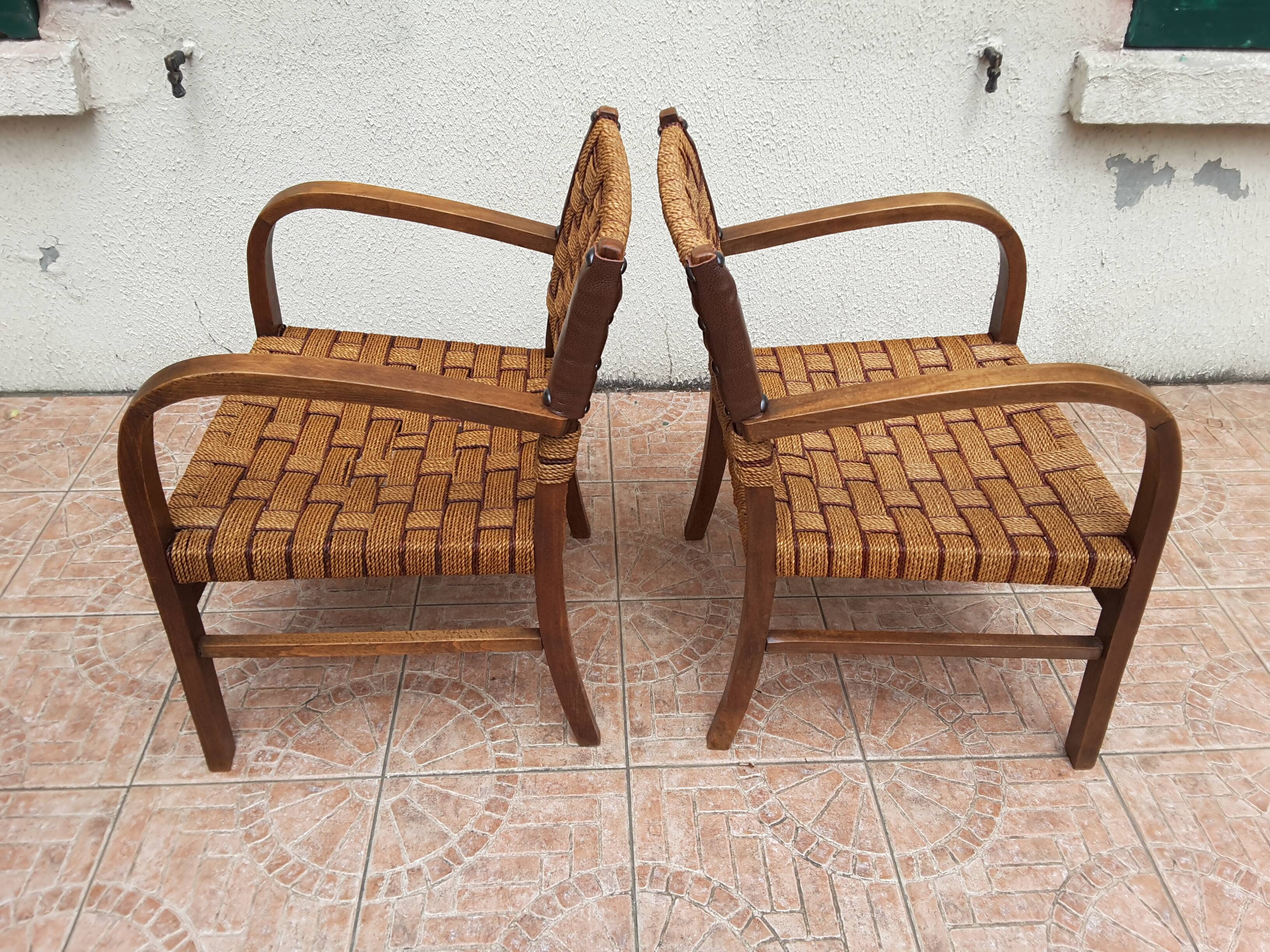 Paire de fauteuils bridge bois et corde