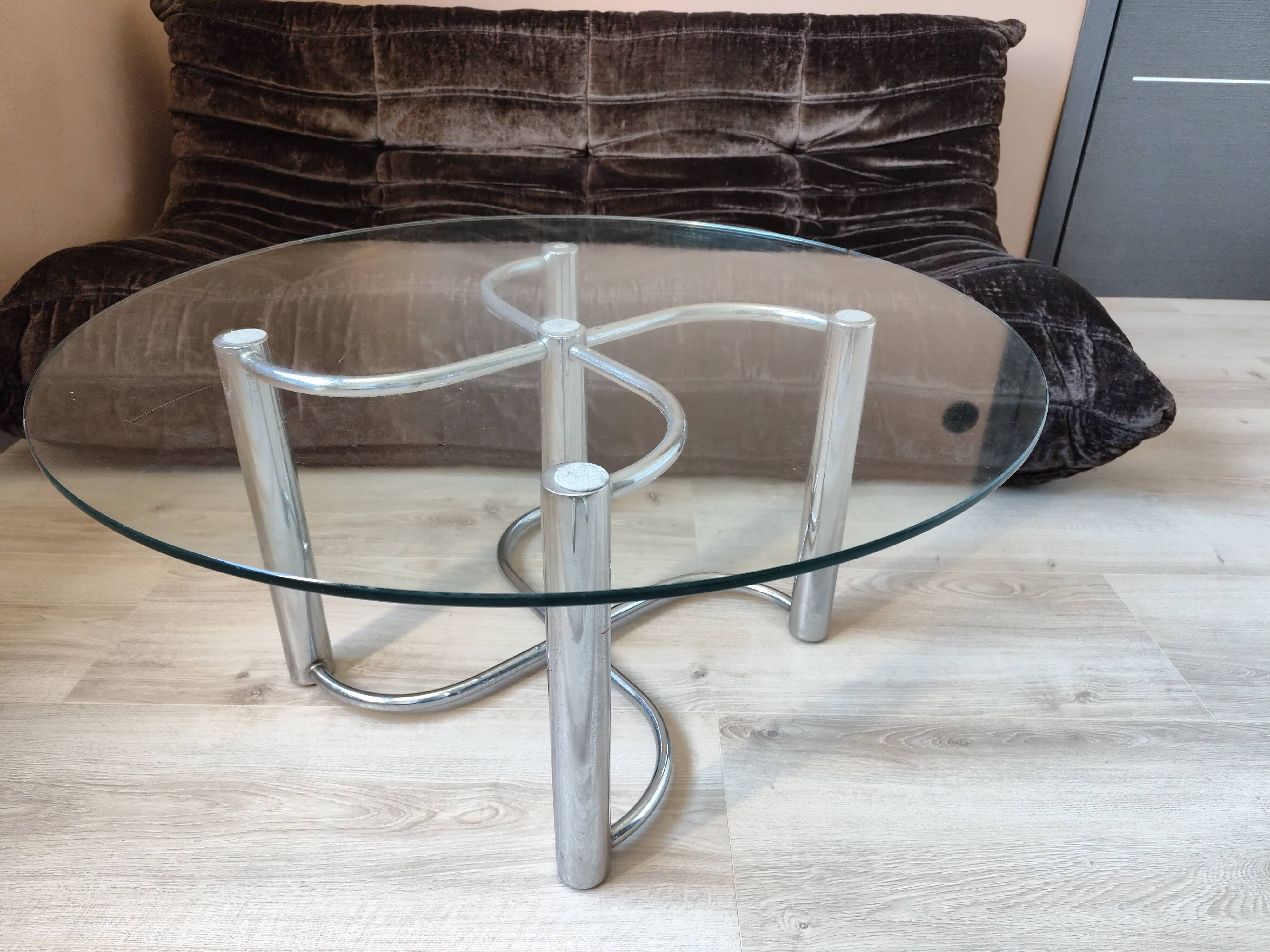 Vintage chrome steel and glass coffee table from Italy from the 70s