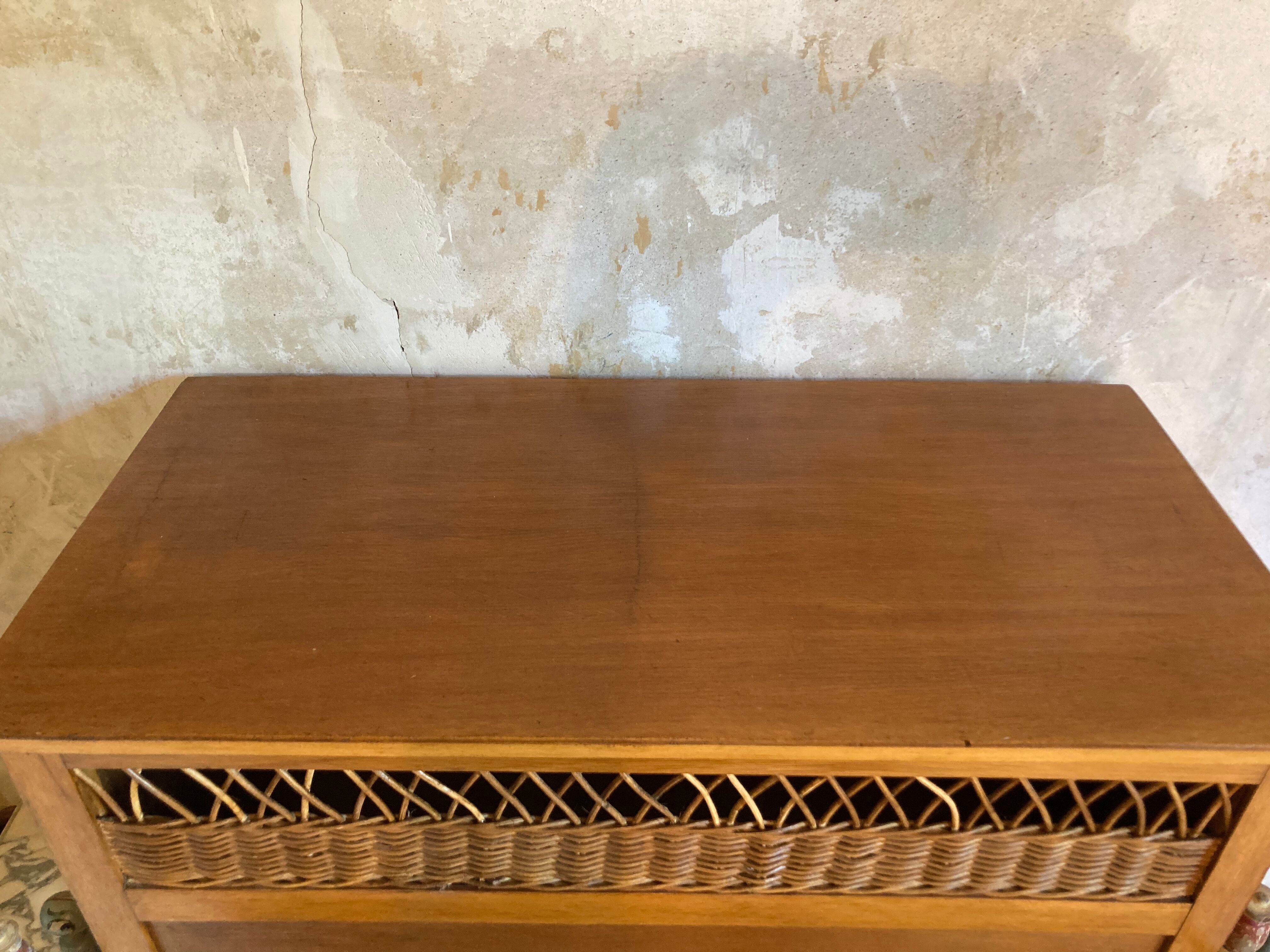 Vintage wooden and rattan toy box