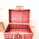 Vintage red woven wicker briefcase with leather buckle - rattan
