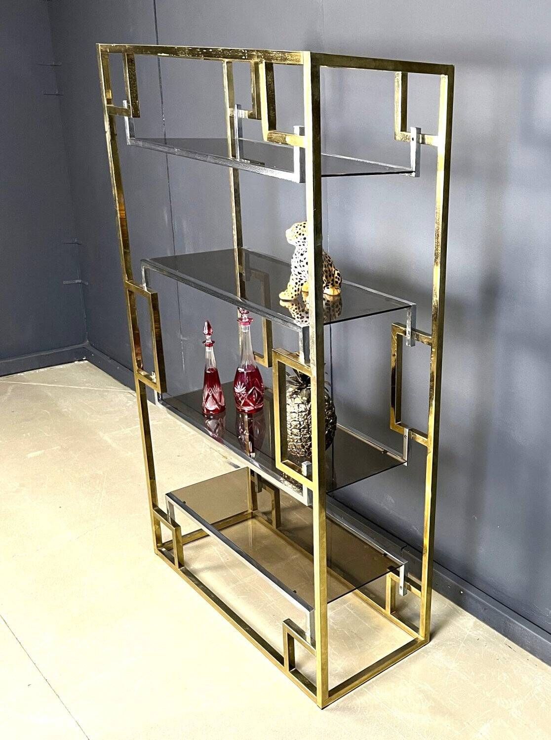 Vintage Italian brass and chrome wall unit, 1970s