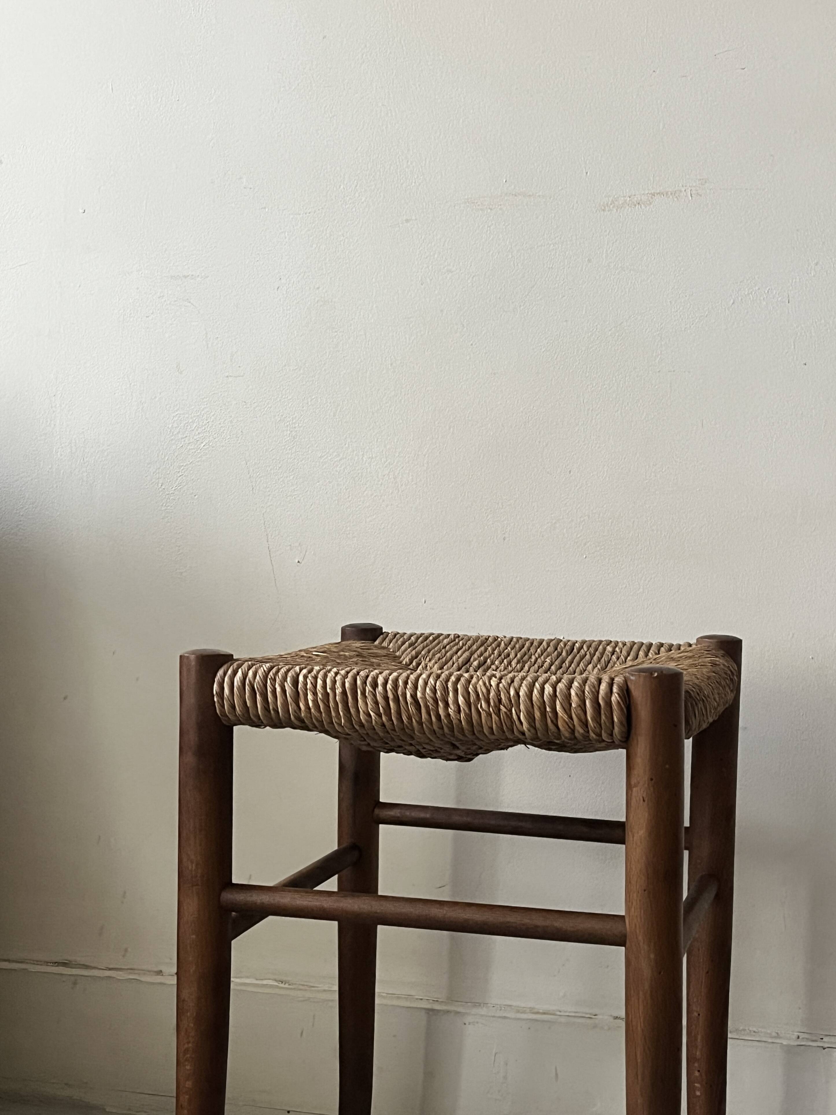 tabouret de table vintage en bois et osier, 1960