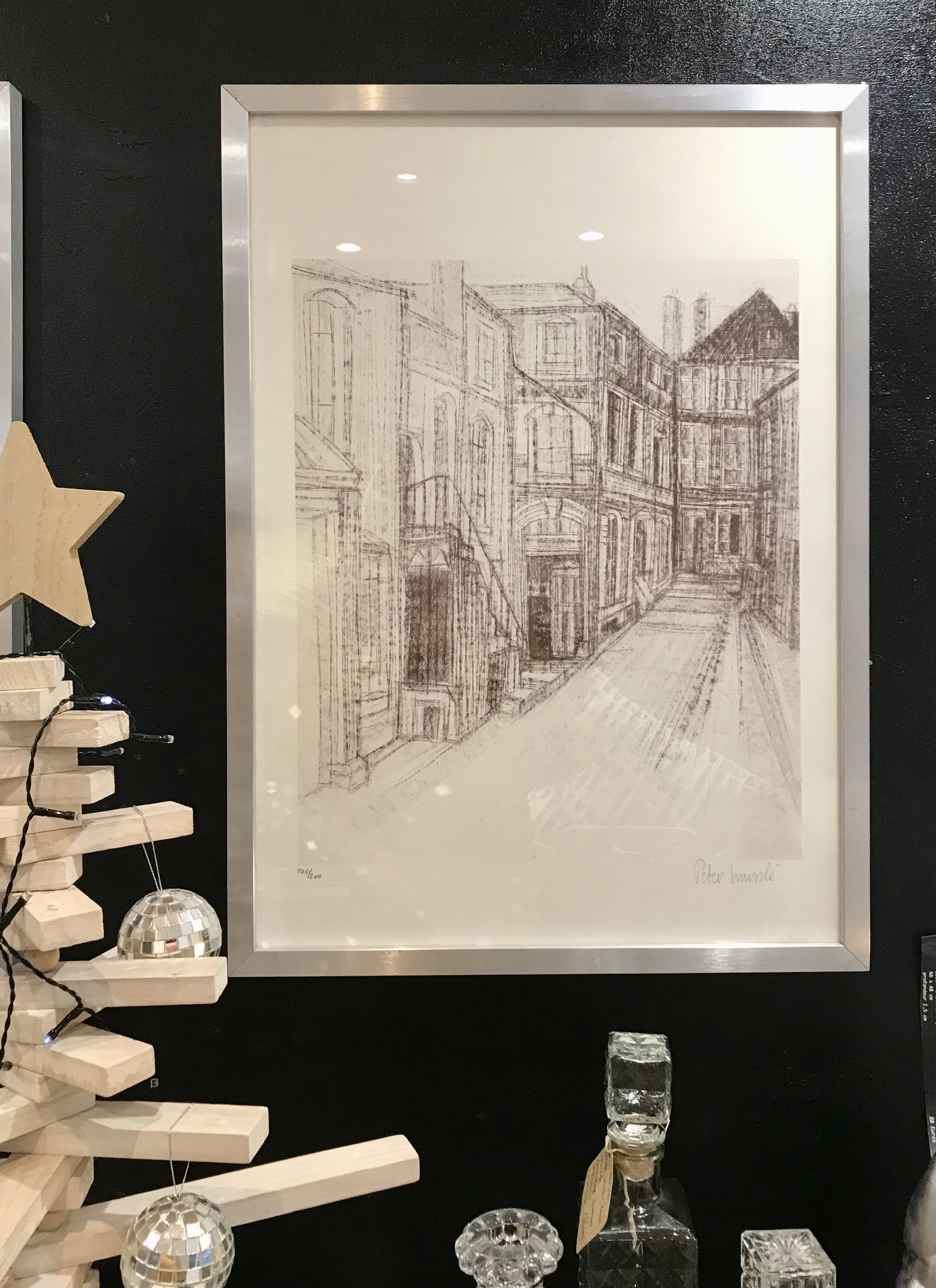 Framed drawing rue de Sarreguemines numbered Peter Musslé