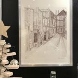 Framed drawing rue de Sarreguemines numbered Peter Musslé