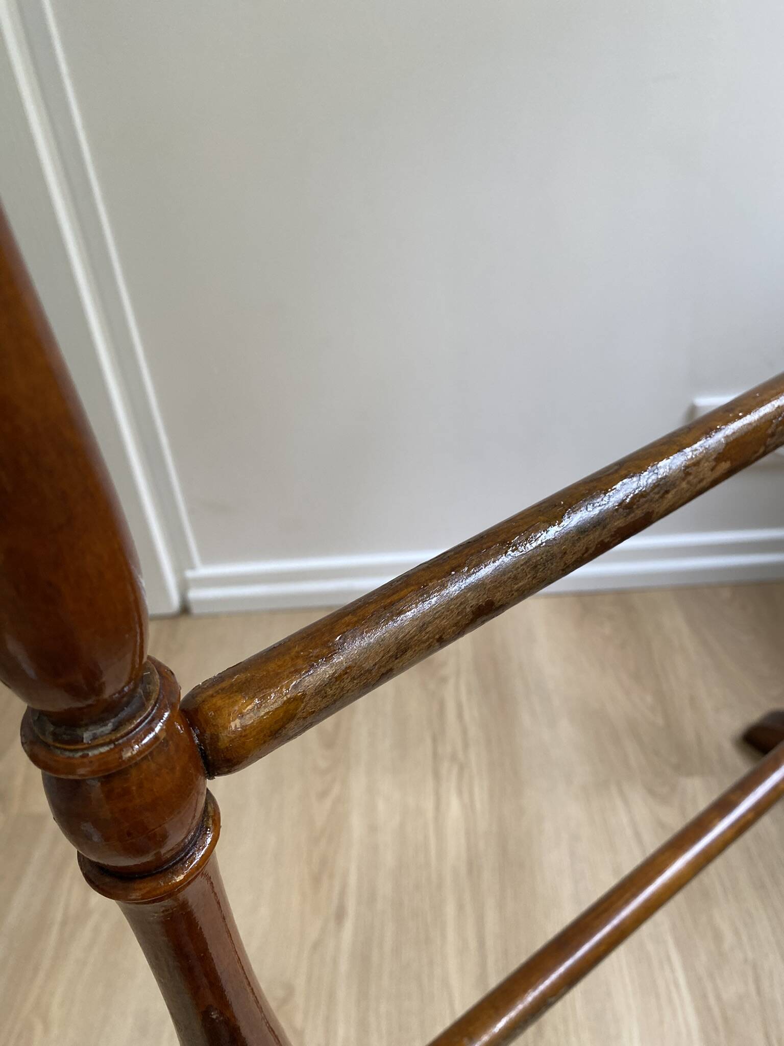 Vintage turned wooden towel rack