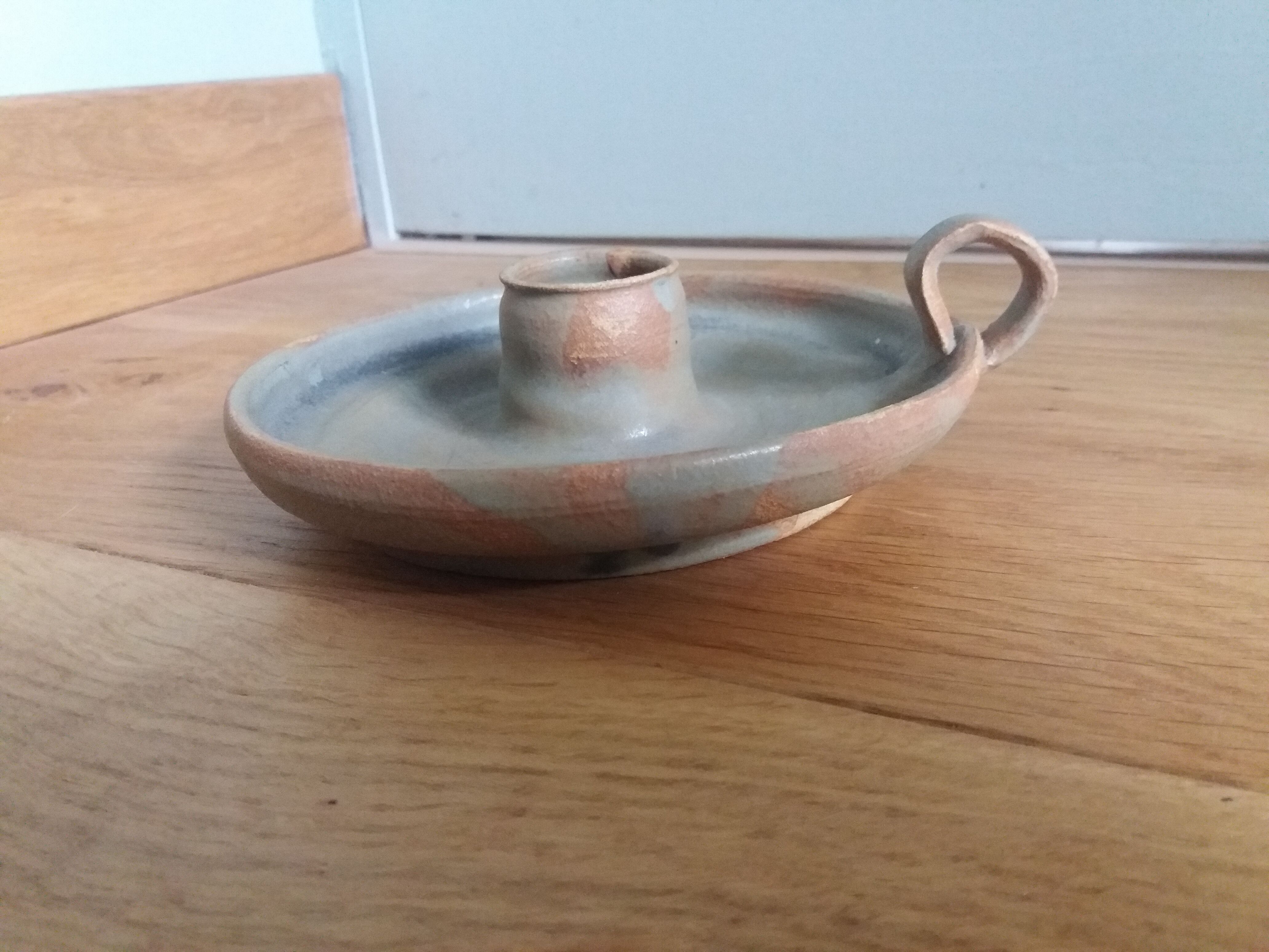 Ceramic cellar rat candle holder signed