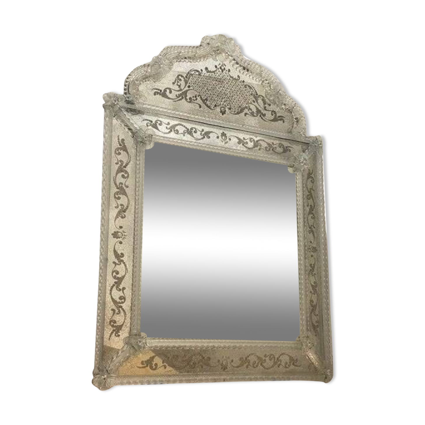 Contemporary venetian squared floreal hand-carving mirror in murano glass