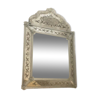 Contemporary venetian squared floreal hand-carving mirror in murano glass