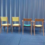 2 armchairs, 2 chairs 50s wooden
