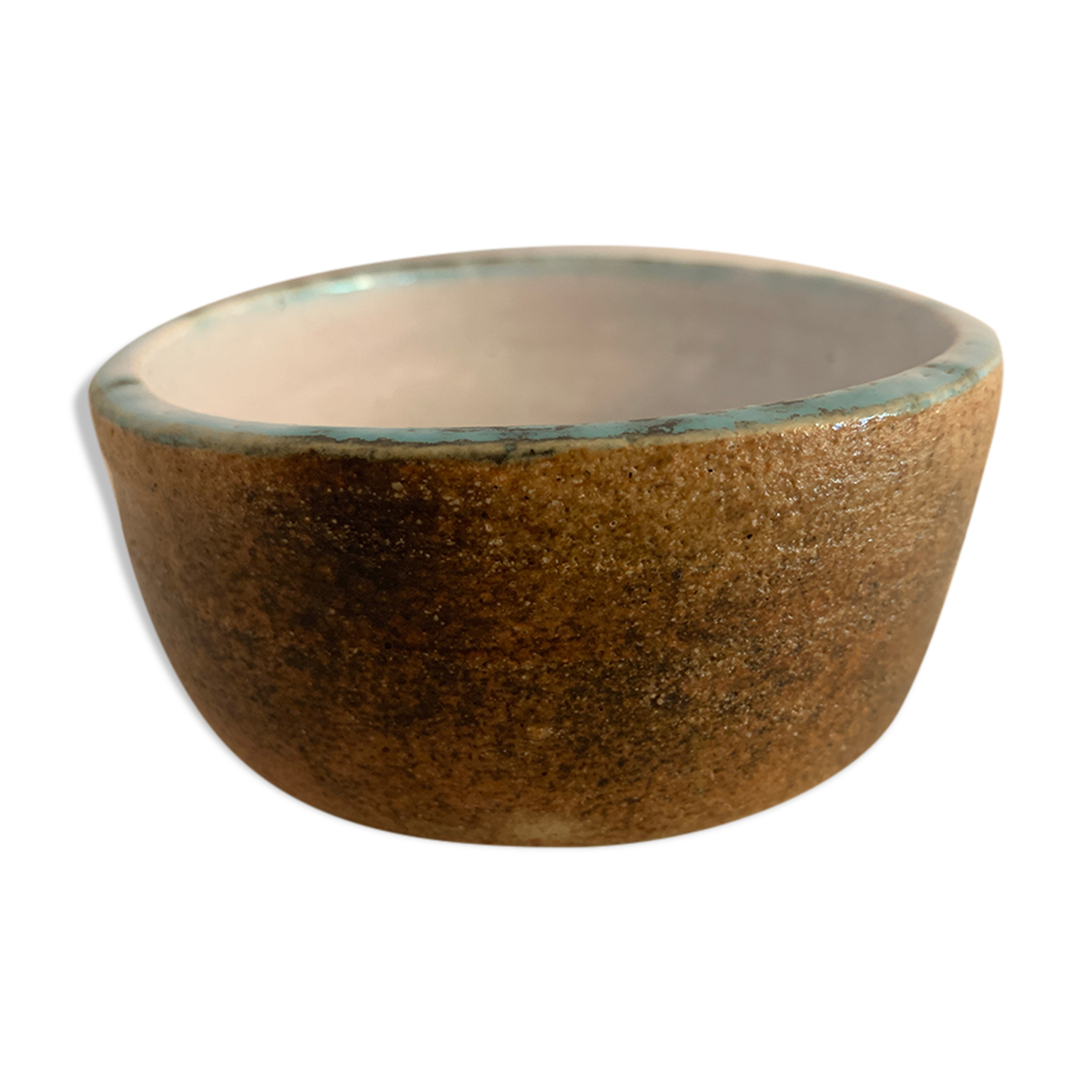 Round ashtray signed in sandstone with glazed interior