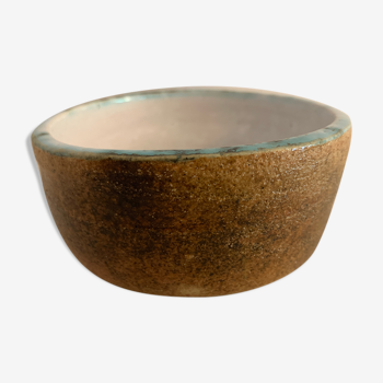 Round ashtray signed in sandstone with glazed interior