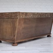 Canapé courbé danois des années 1950, mobilier en velours, bois de chêne.