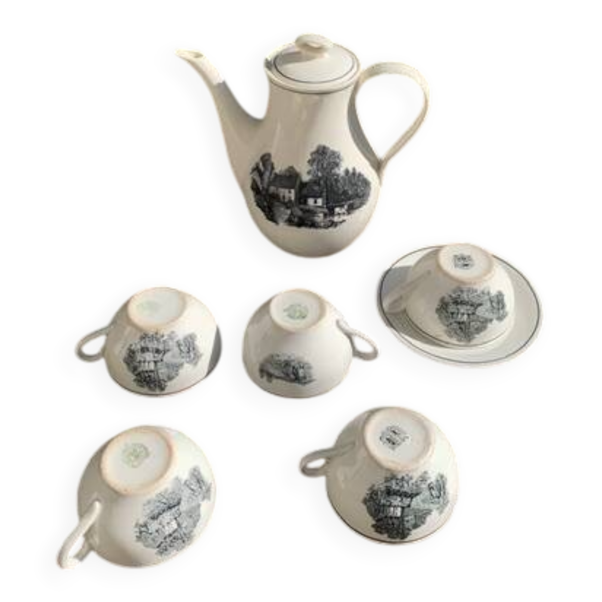 Coffee service, in earthenware with country motif, Boch La Louvière Belgium