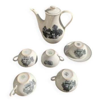 Coffee service, in earthenware with country motif, Boch La Louvière Belgium