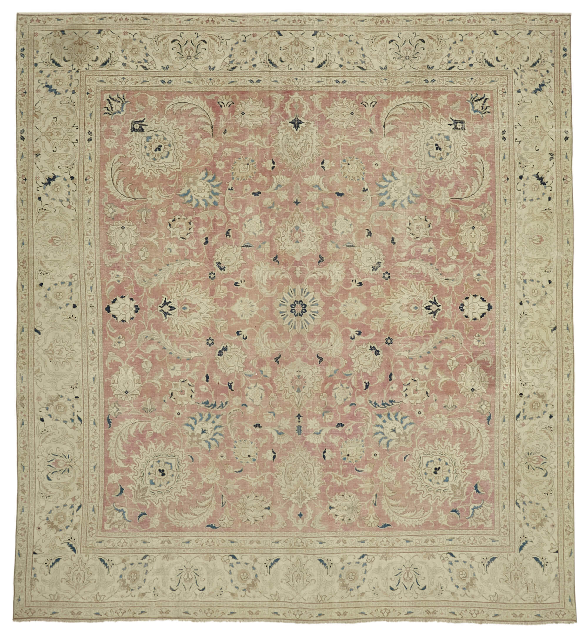 Hand-knotted persian antique 1970s 320 cm x 357 cm beige wool carpet