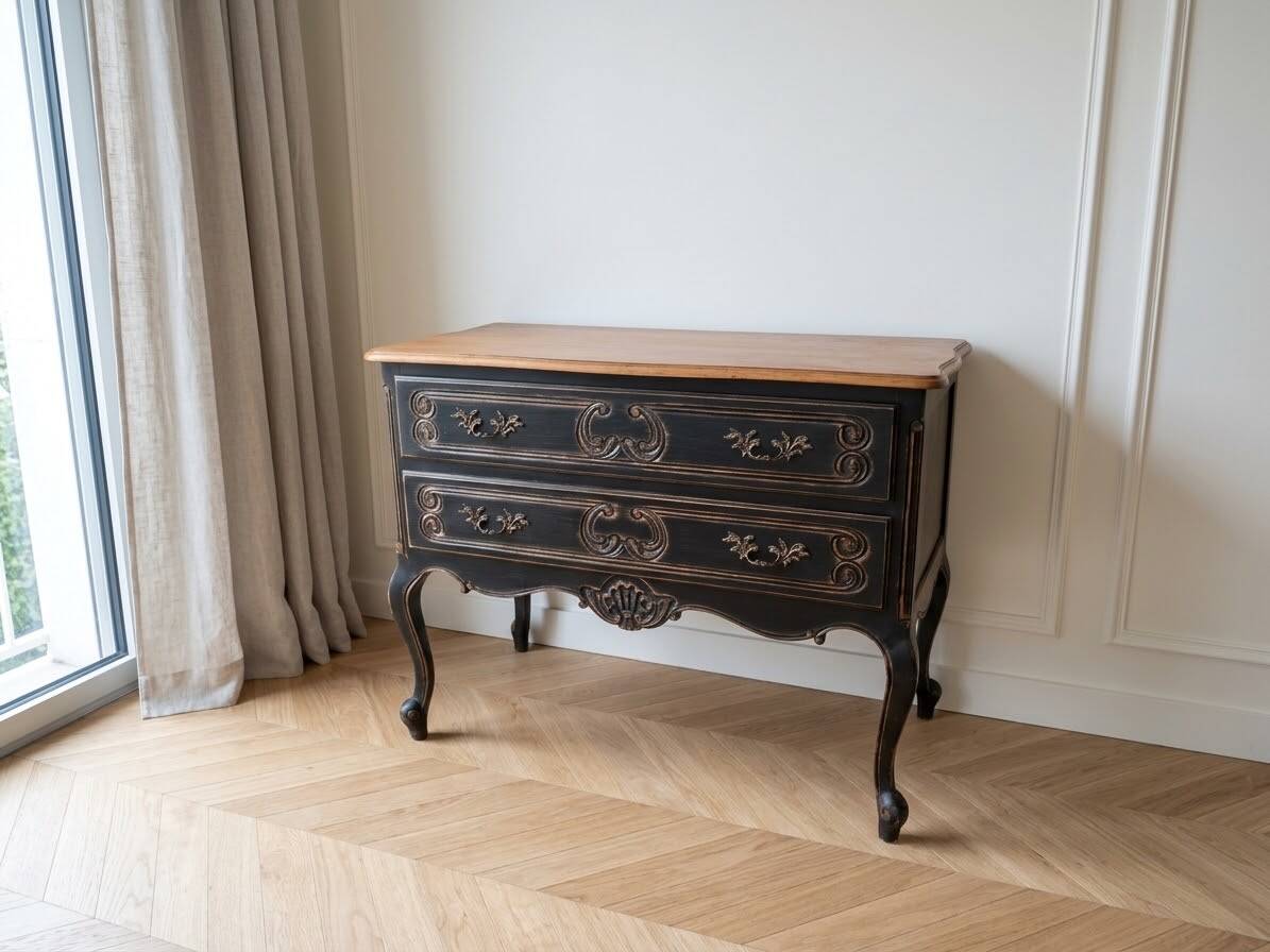 Louis XV black and wood commode