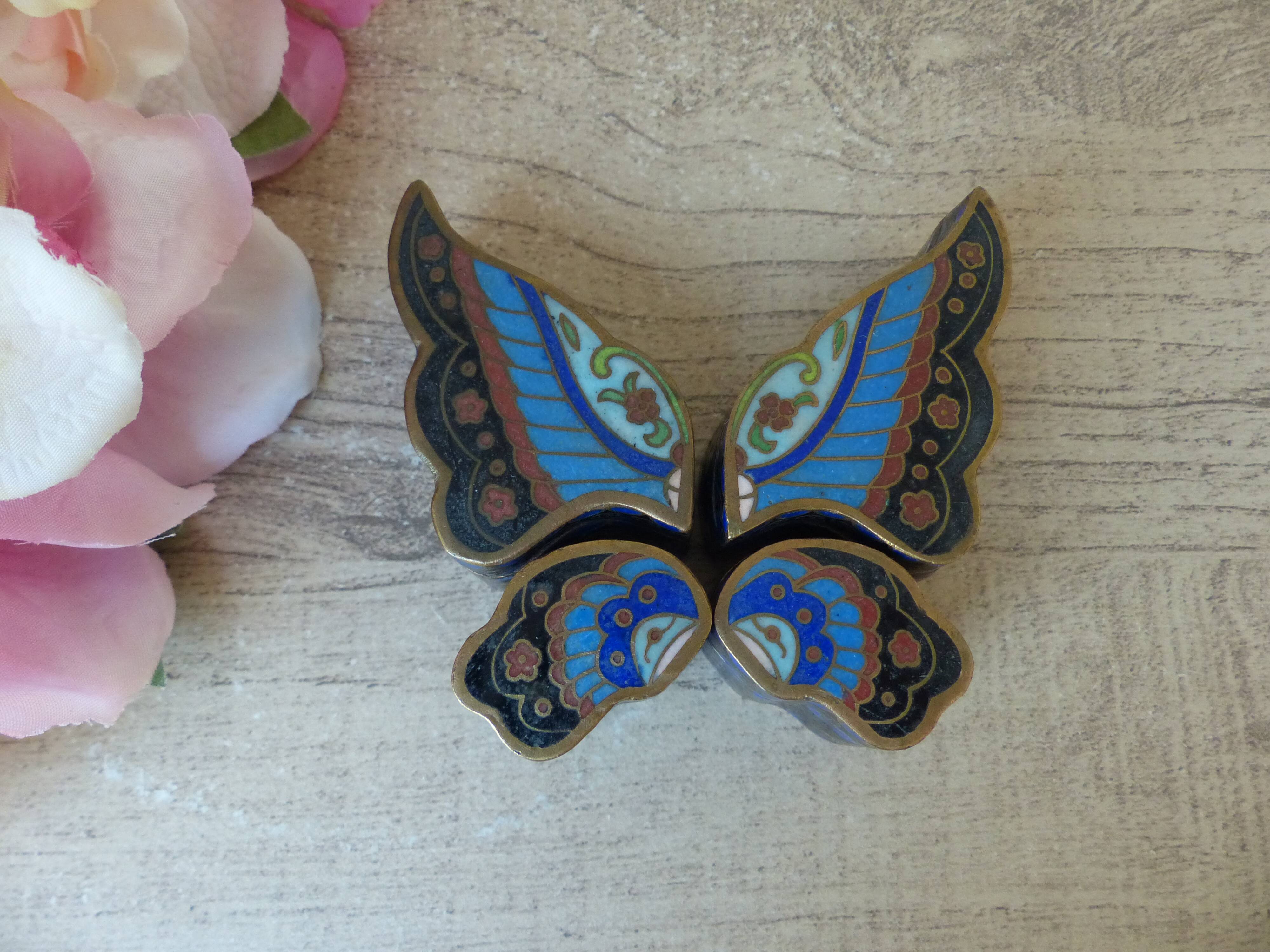 Ancienne boîte papillon chinoise en cloisonné puzzle – Émail