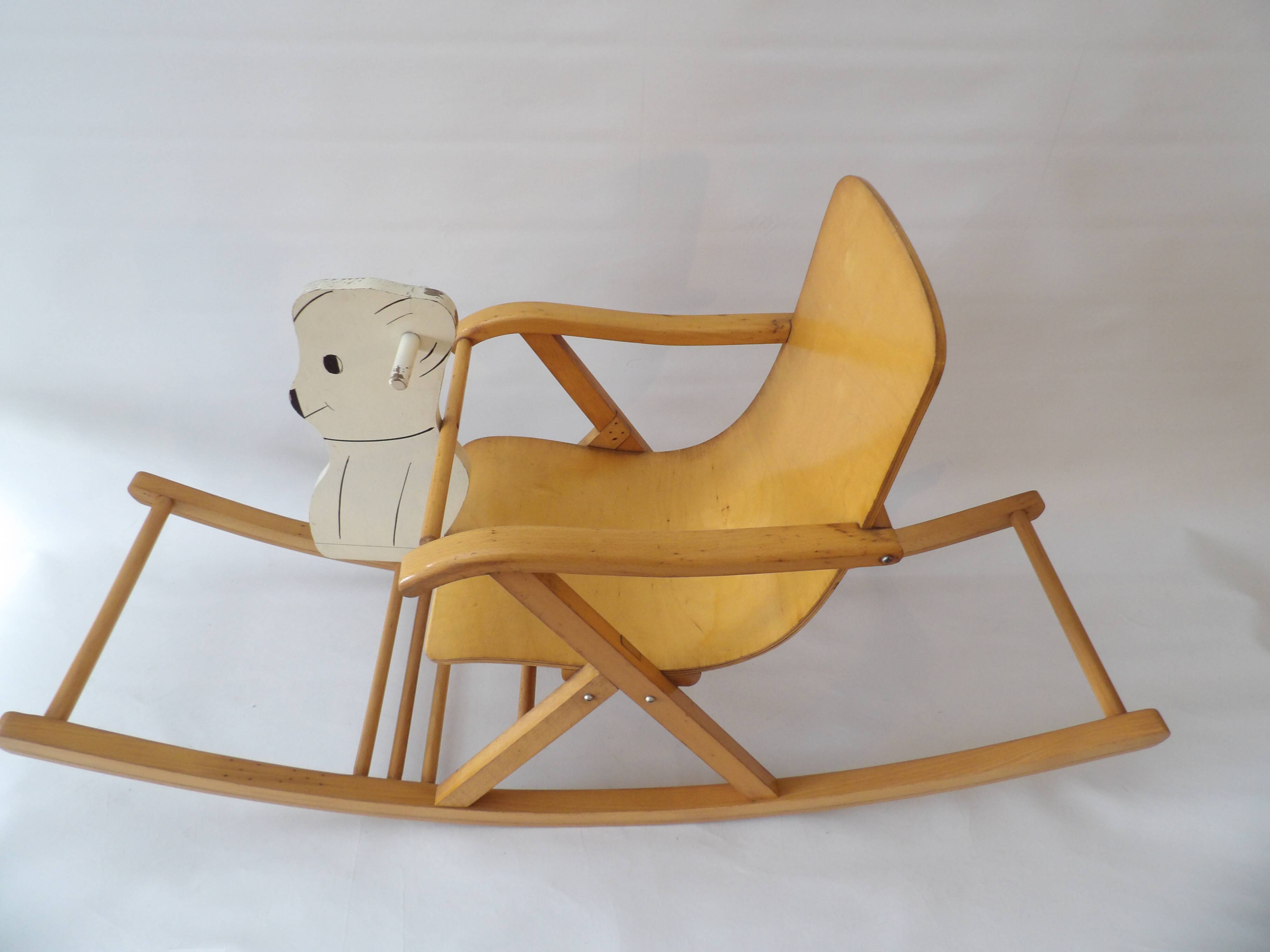 1950s children's bear rocking chair by Jatrok, Belgium