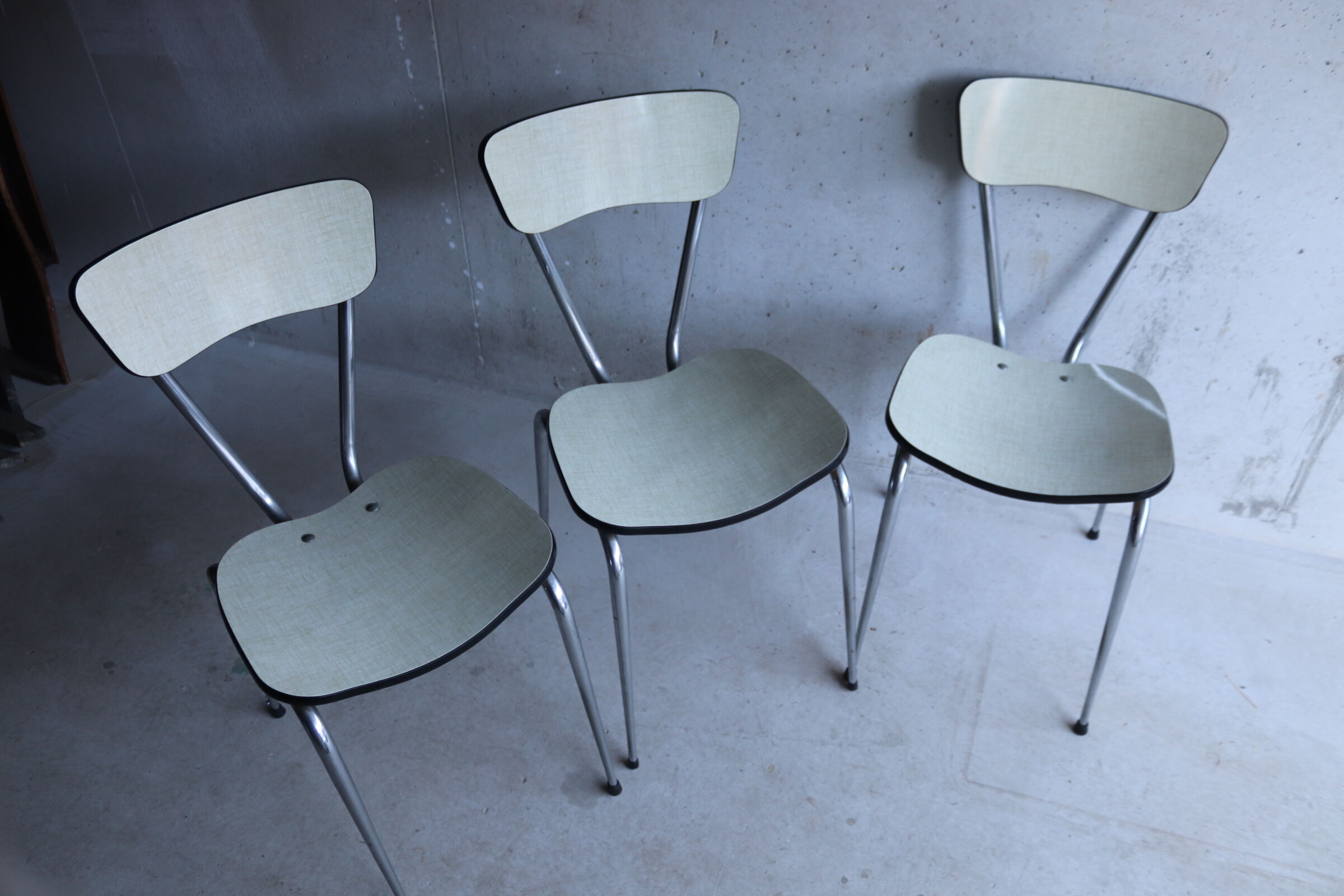 3 chairs in formica cream and khaki 50s