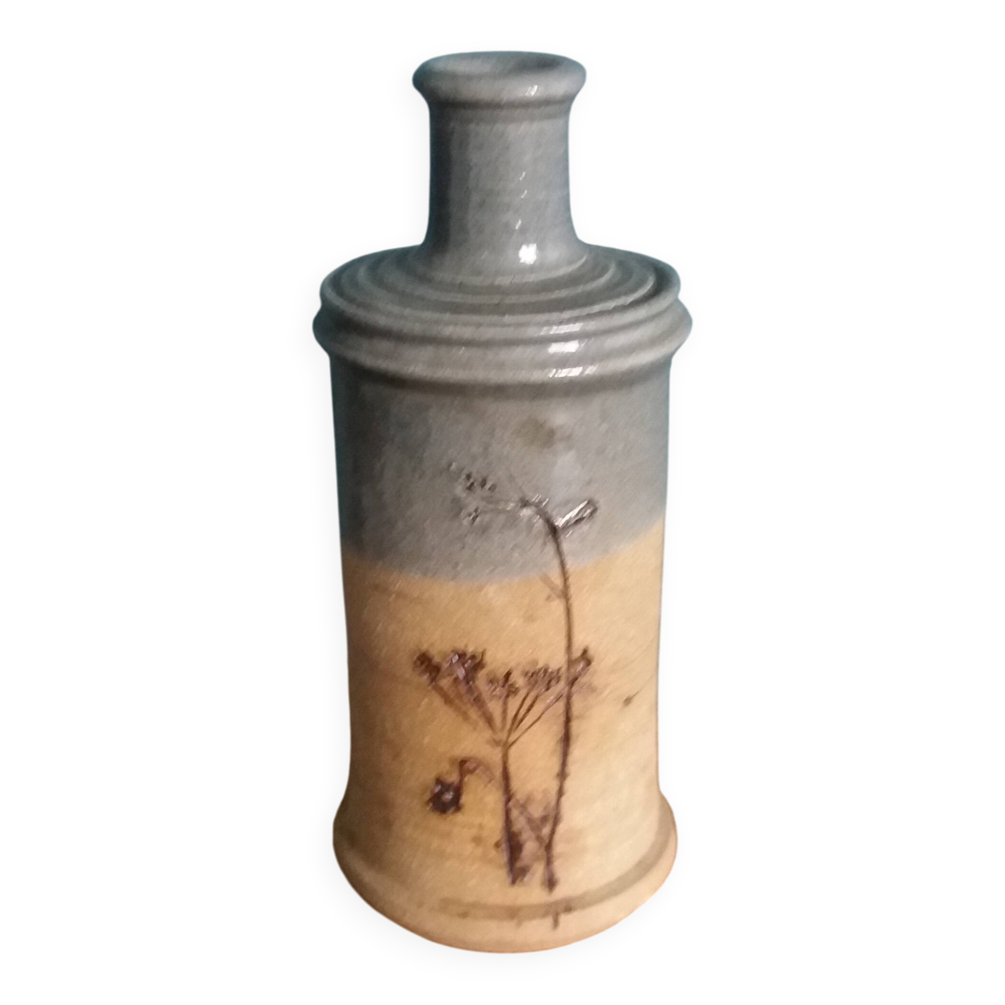 Soliflore bottle vase in stoneware with herbarium decoration