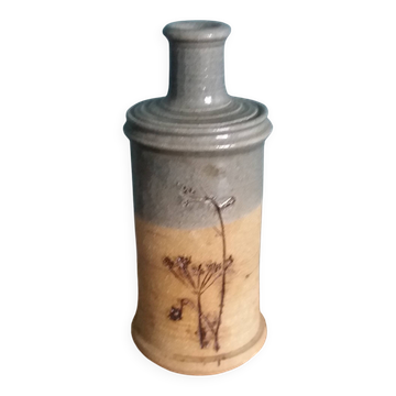 Vase soliflore bouteille en grès décor herbier